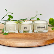 Load image into Gallery viewer, Glass Tealight Affirmations 6pk (you pick Affirmations)
